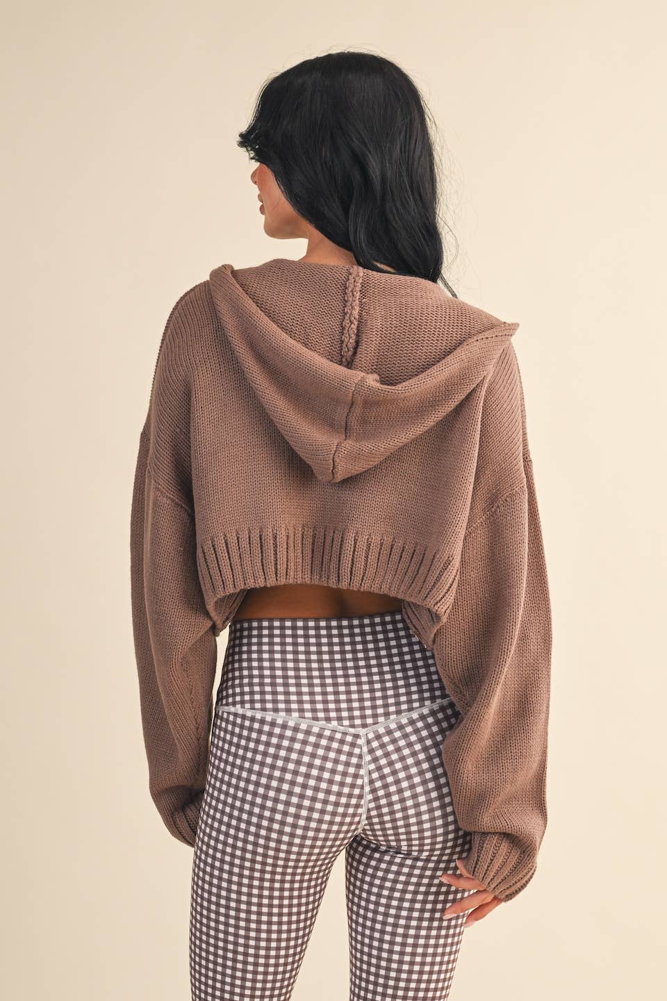 Knit Zip Up Hoodie Sweater: Brown