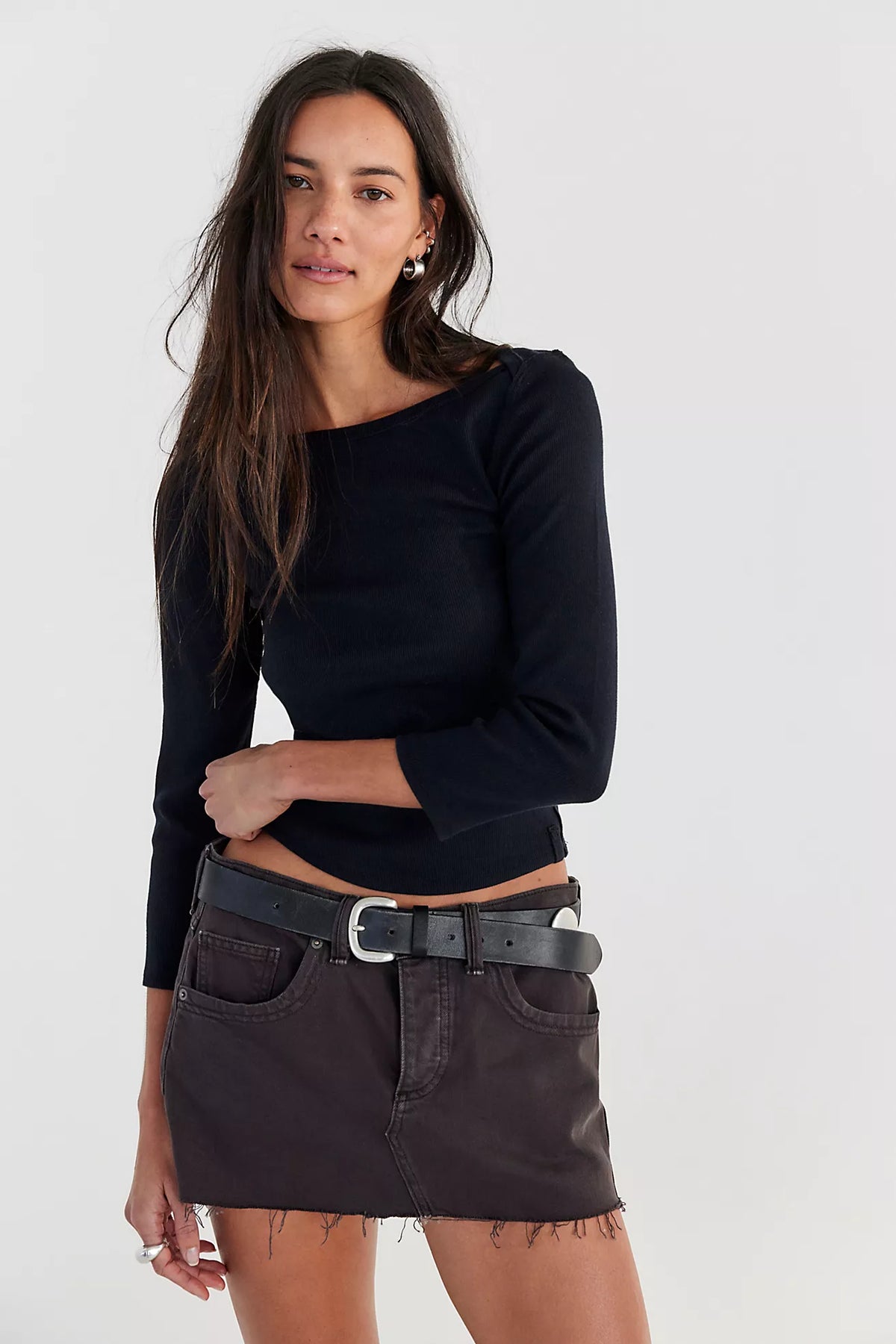 Lainey Low Rise Mini Skirt in Chocolate