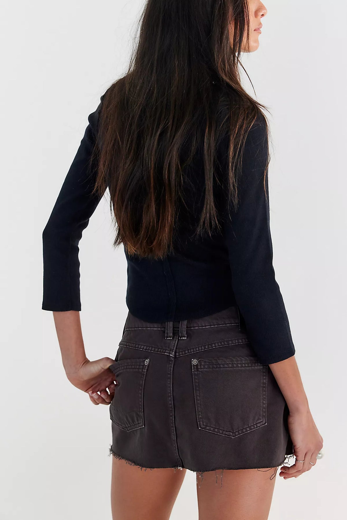 Lainey Low Rise Mini Skirt in Chocolate