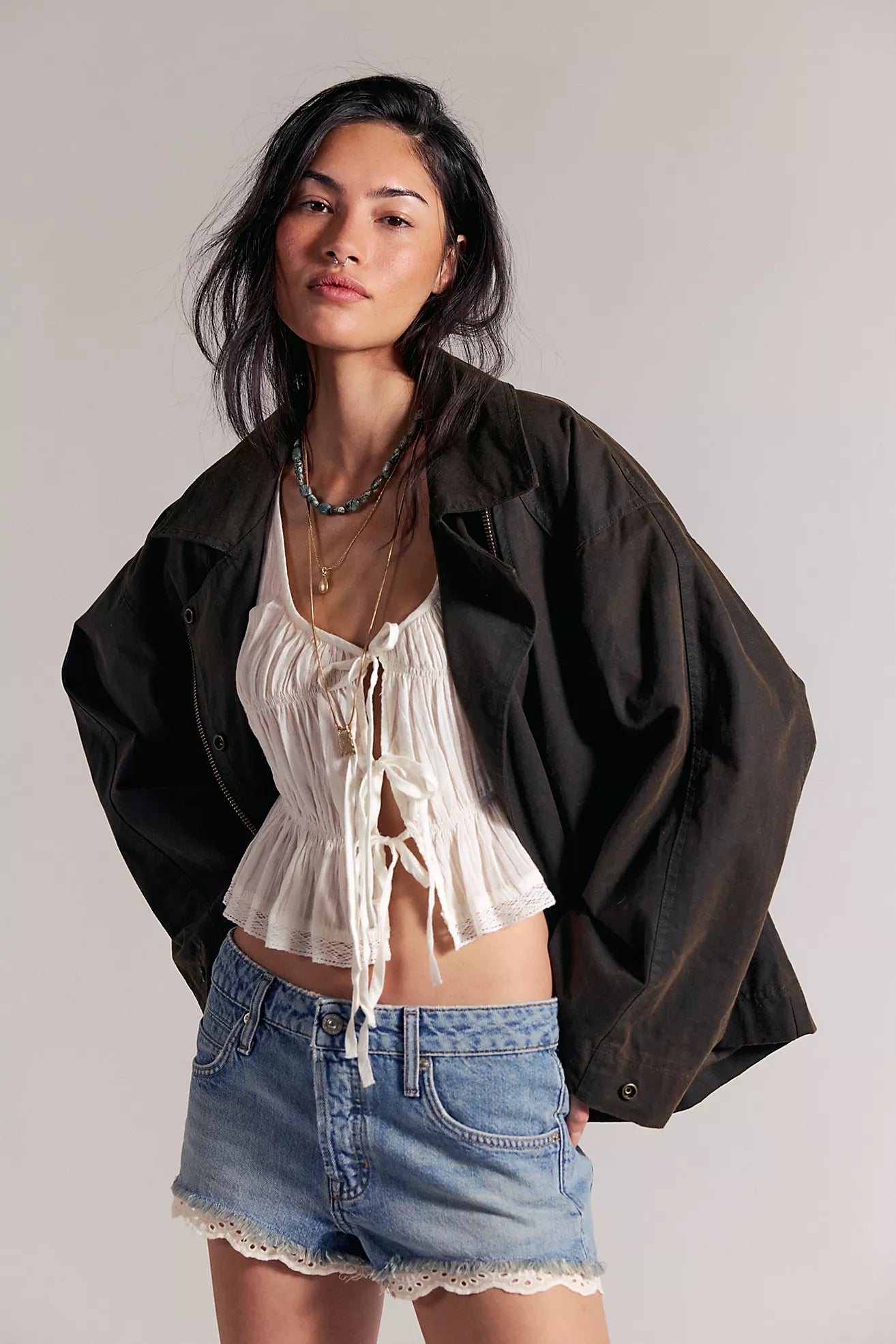 Free People Denim Shorts with Lace