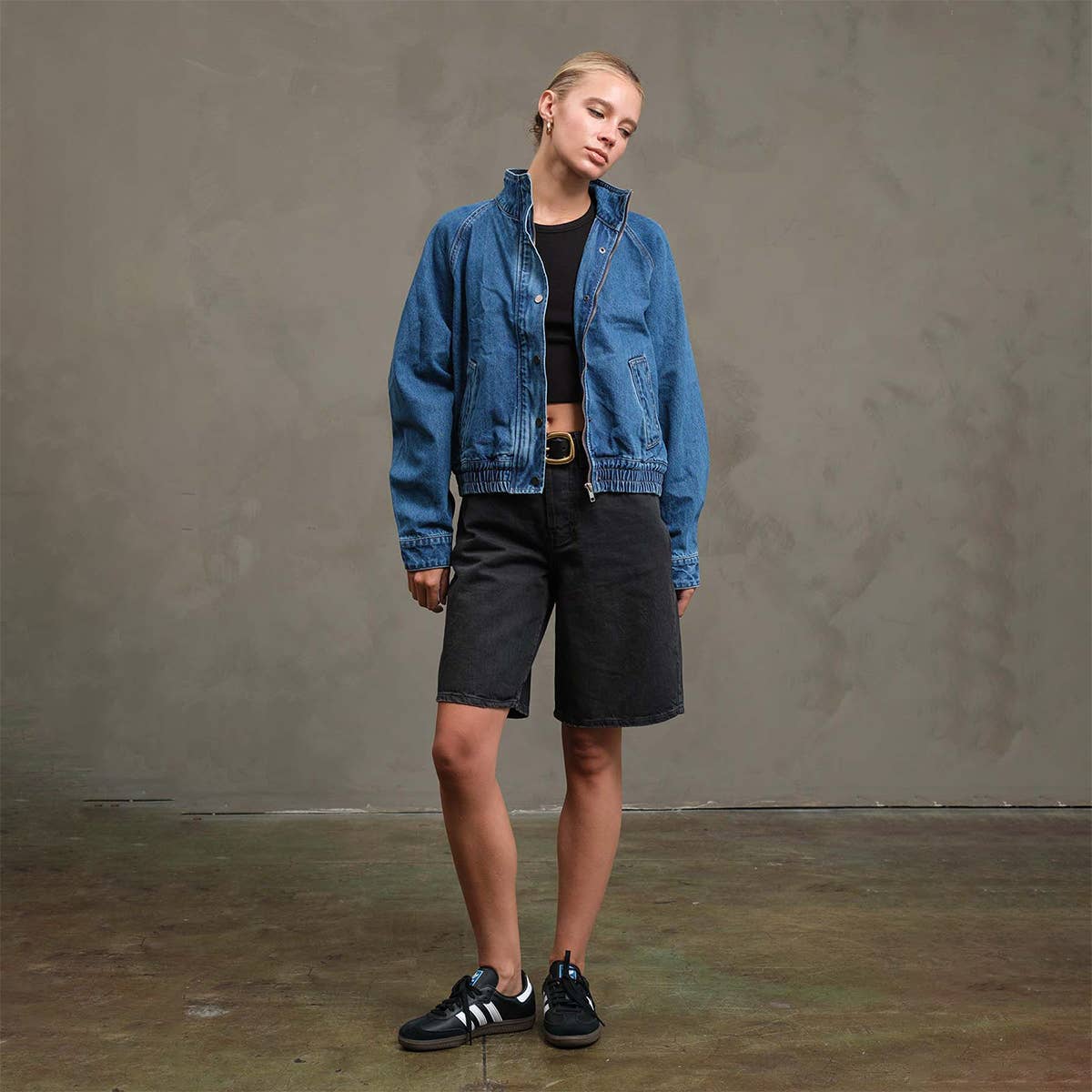 Washed Denim Bomber Jacket