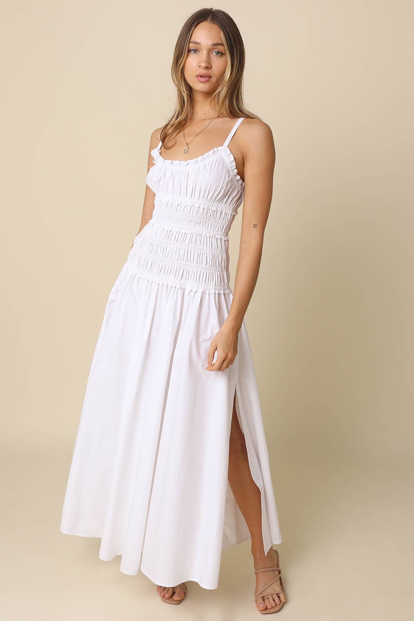 Solara White Smocked Maxi Dress