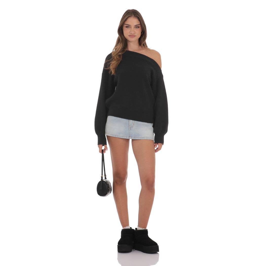 Off Shoulder Knitted Jumper in Black