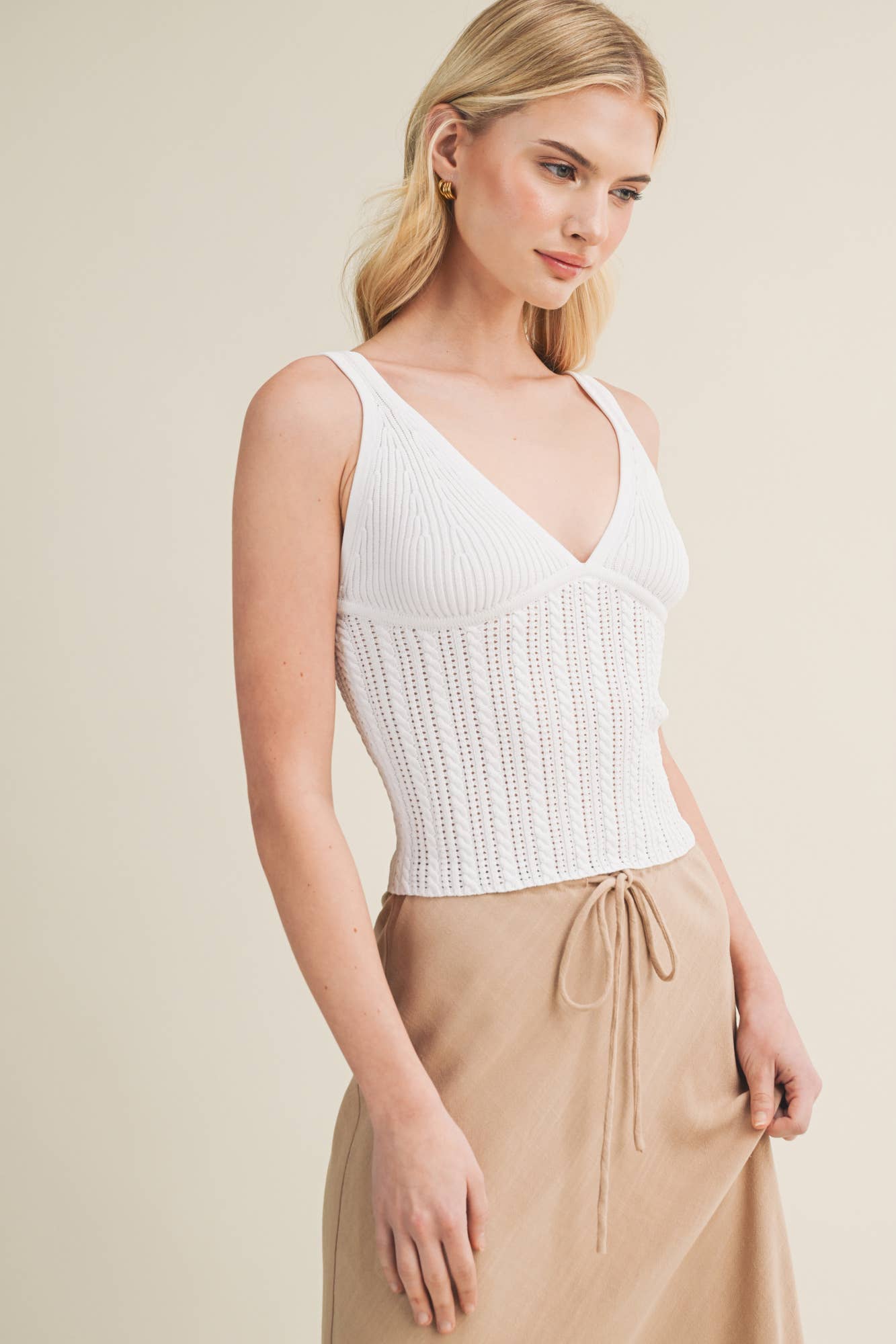 Fitted Twist Tank in White