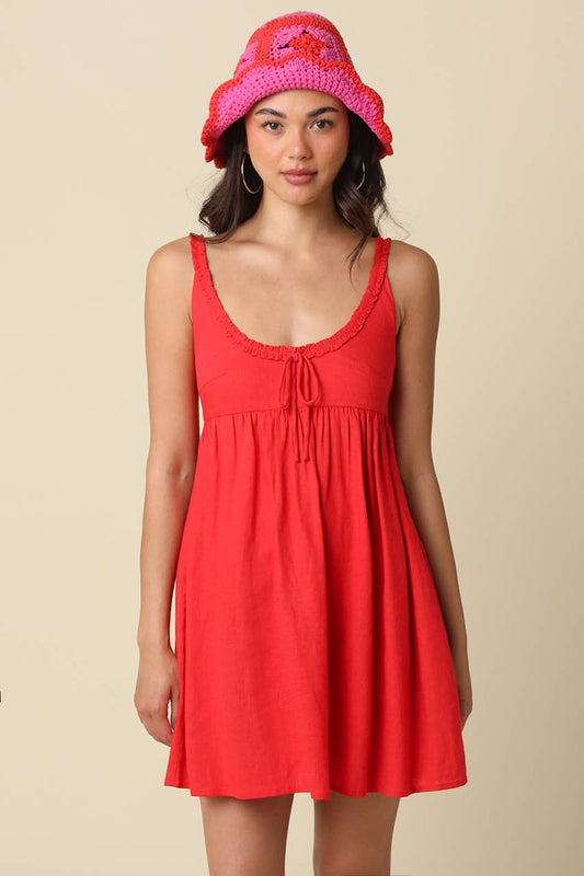 Ethel Baby Doll Tie Mini Dress in Red