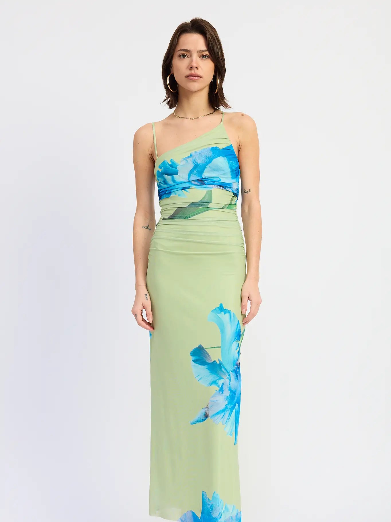 Blue Bloom One-Shoulder Maxi Dress