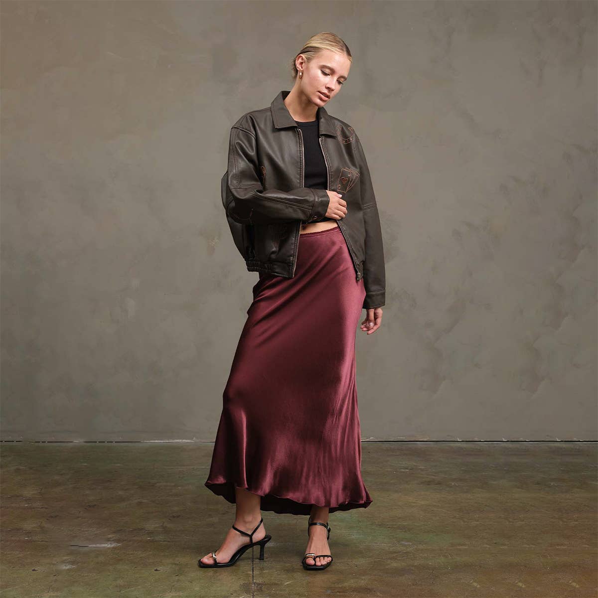 Lucky Charm Embroidered Leather Bomber Jacket