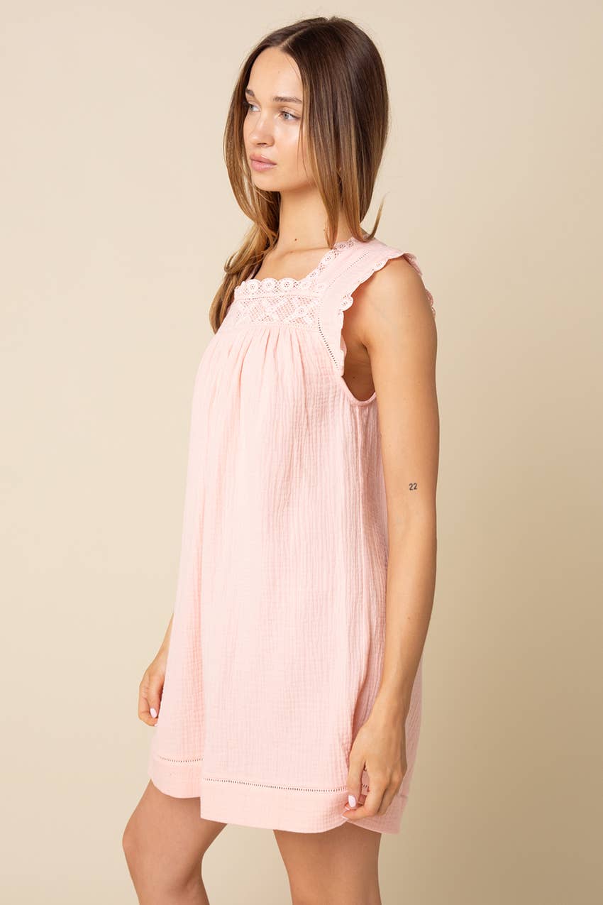 Jamya Square-Neck Empire Mini Dress in Coral