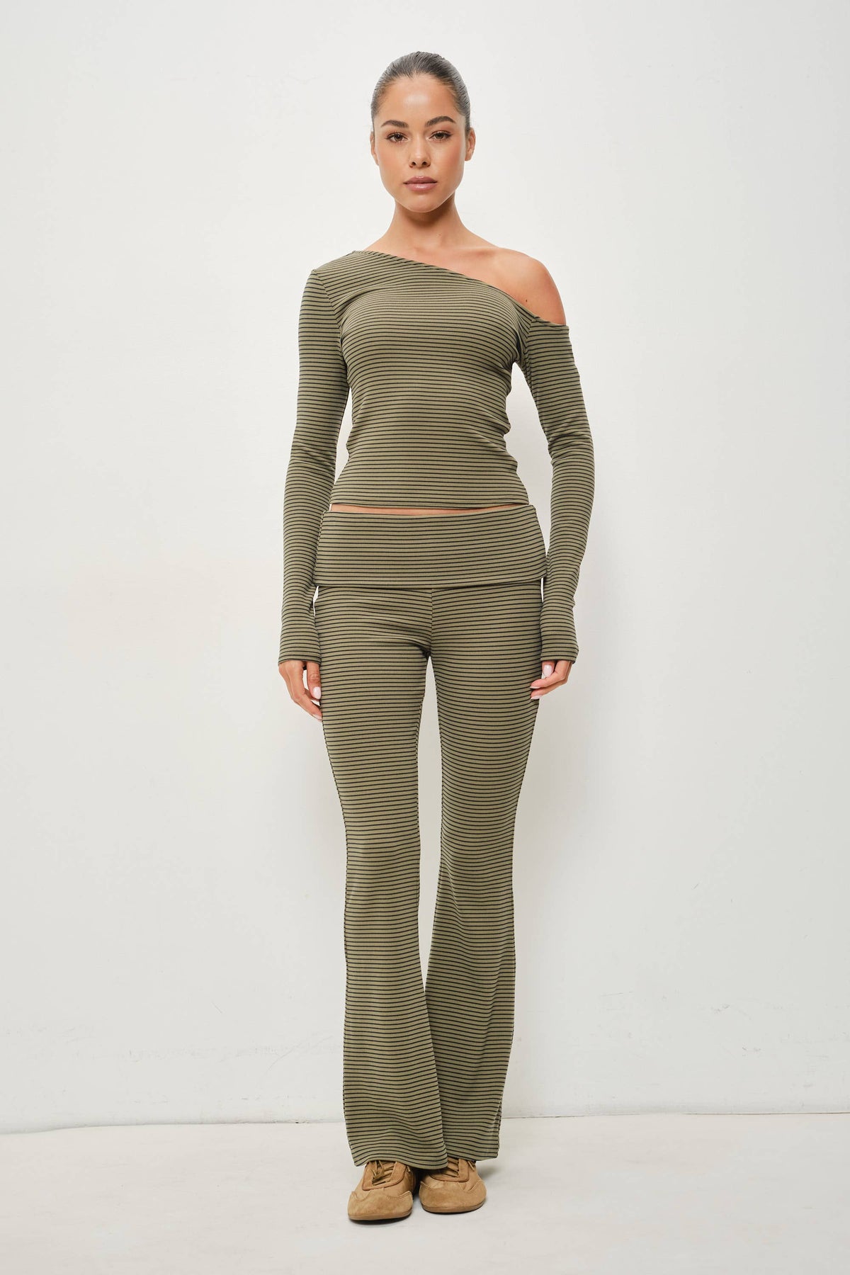 Grady Olive Striped Flared Pants