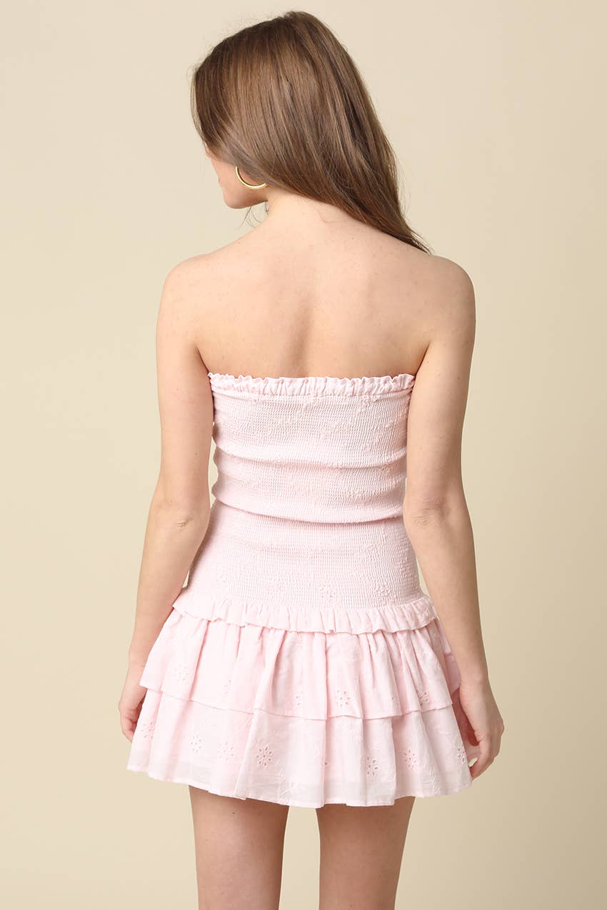 Charlee Strapless Smocked Ruffle Mini Dress