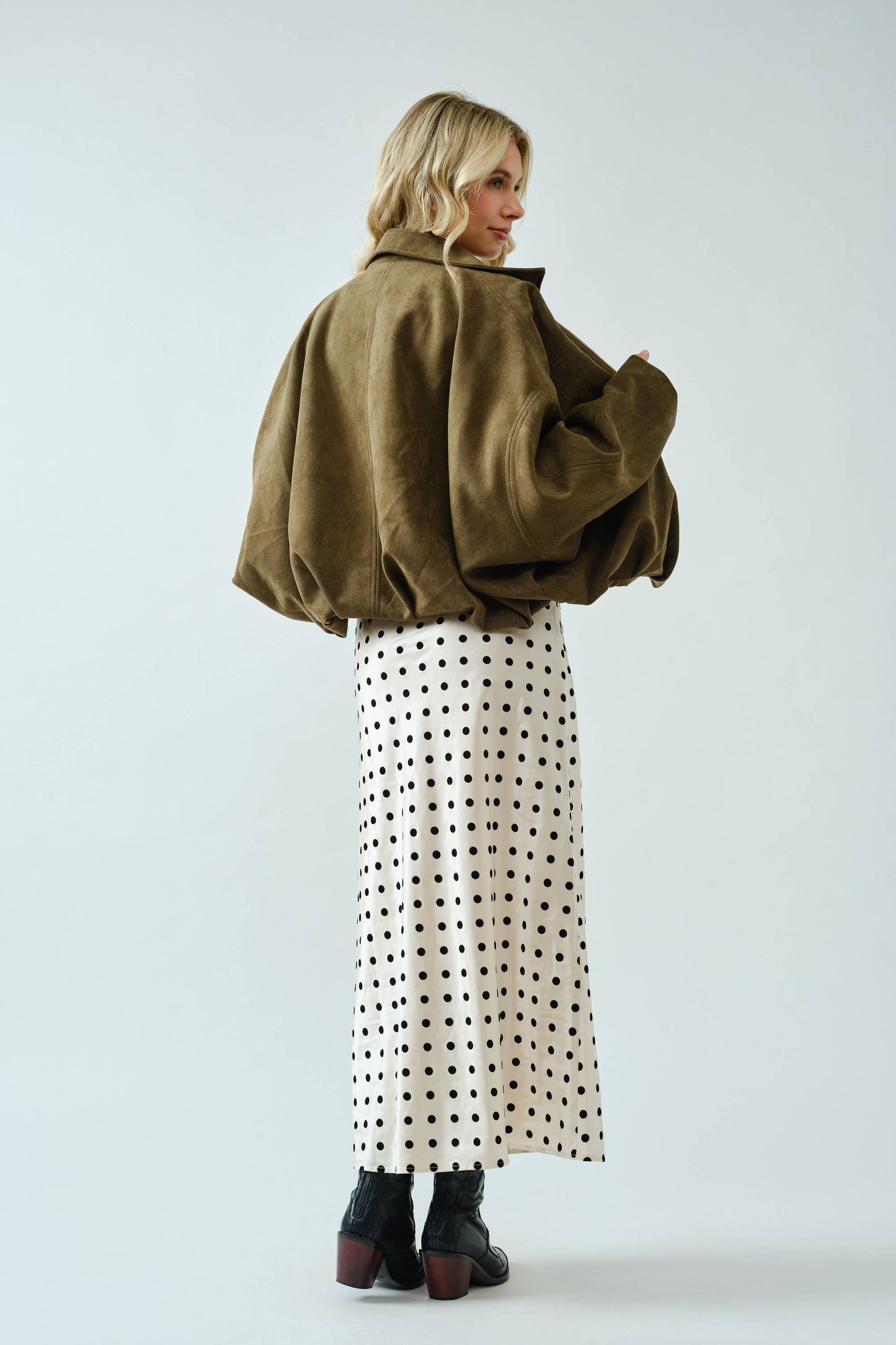 Olive Suede Bomber Jacket