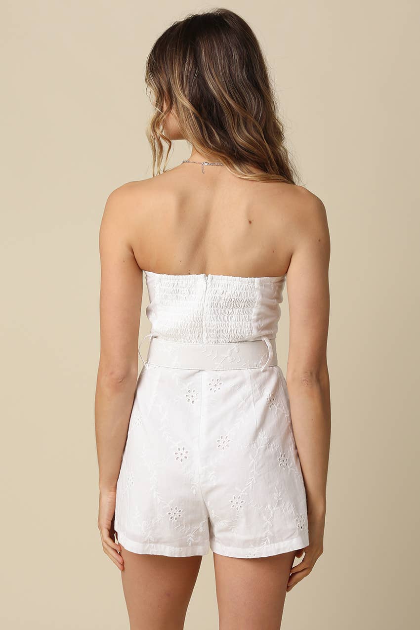 Kaya Strapless Belted Romper in White