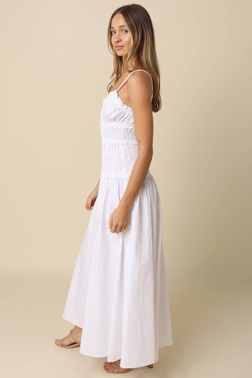 Solara White Smocked Maxi Dress